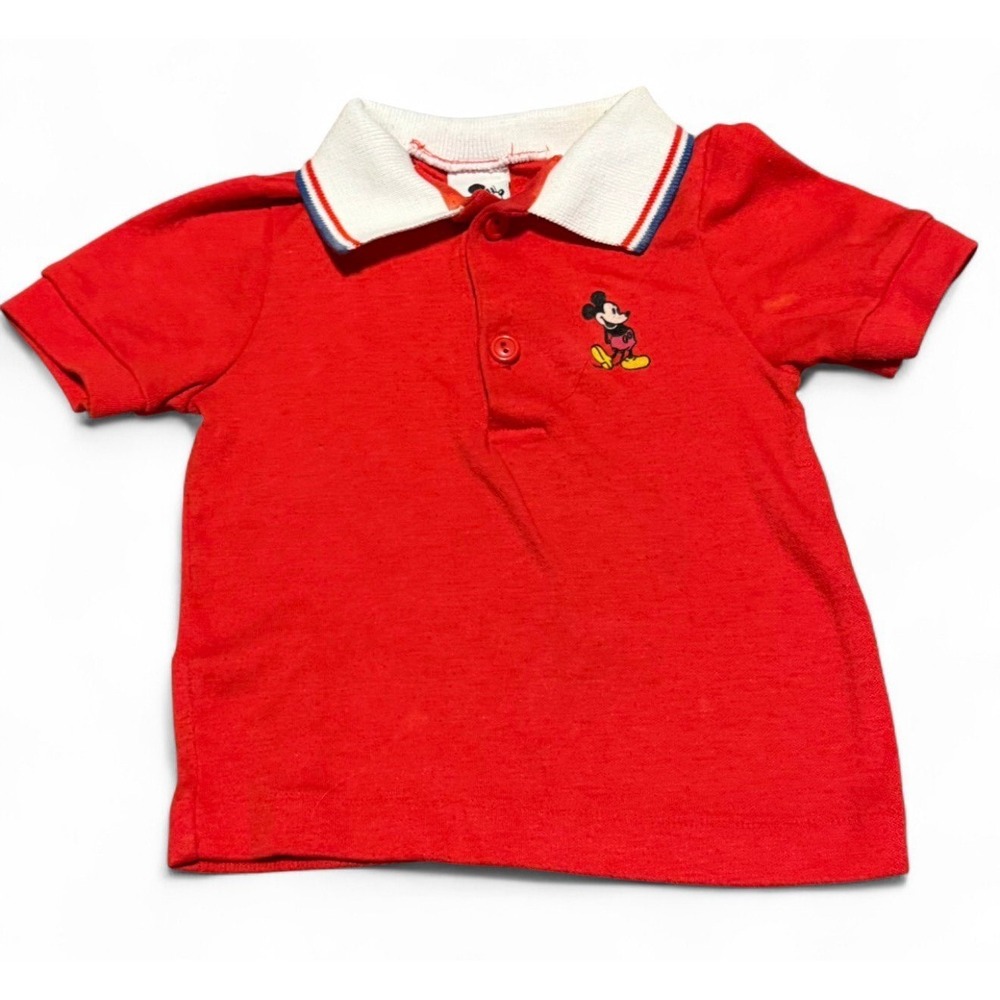 Vintage Disney Mickey Mouse Polo Shirt Toddler 2T Red USA Made 80's